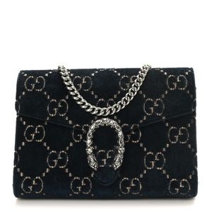 Gucci Navy Dionysus Velvet & Crystal Wallet on Chain